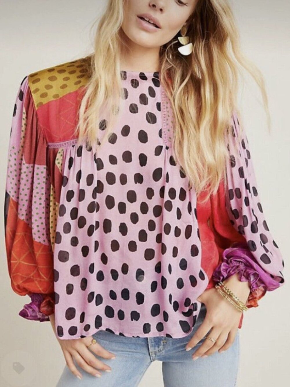 Bl^nk London x Anthropologie MIRANDA PEASANT Pink Black Eclectic XS Flowy Top